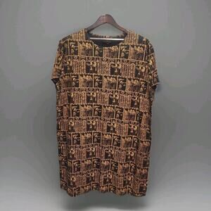 Vintage Luxe Noir brown + Black Egyptian hieroglyphics print dress 2X